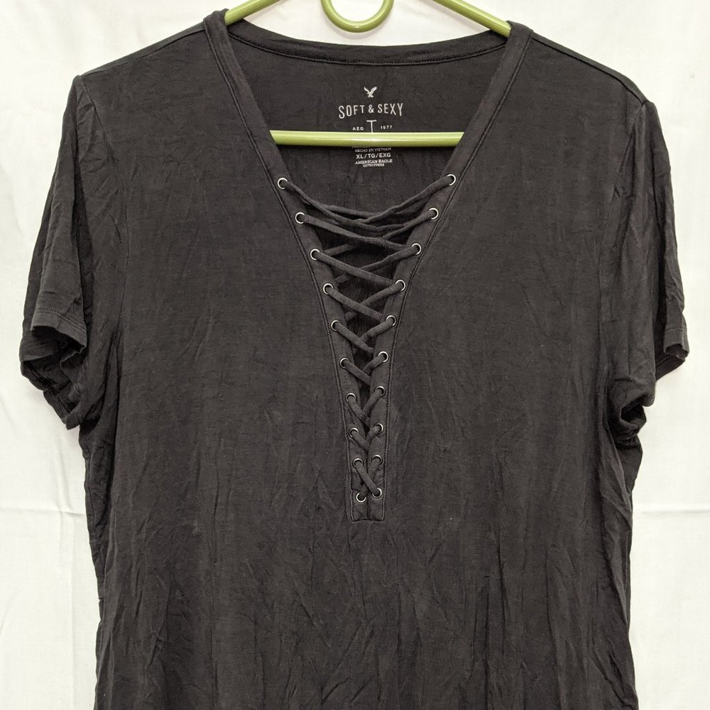 Women's Deep V-neck Lace-up Blouse